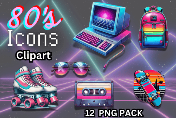 80s Retro Icons Clipart: A Nostalgic Design Asset for Modern Projects